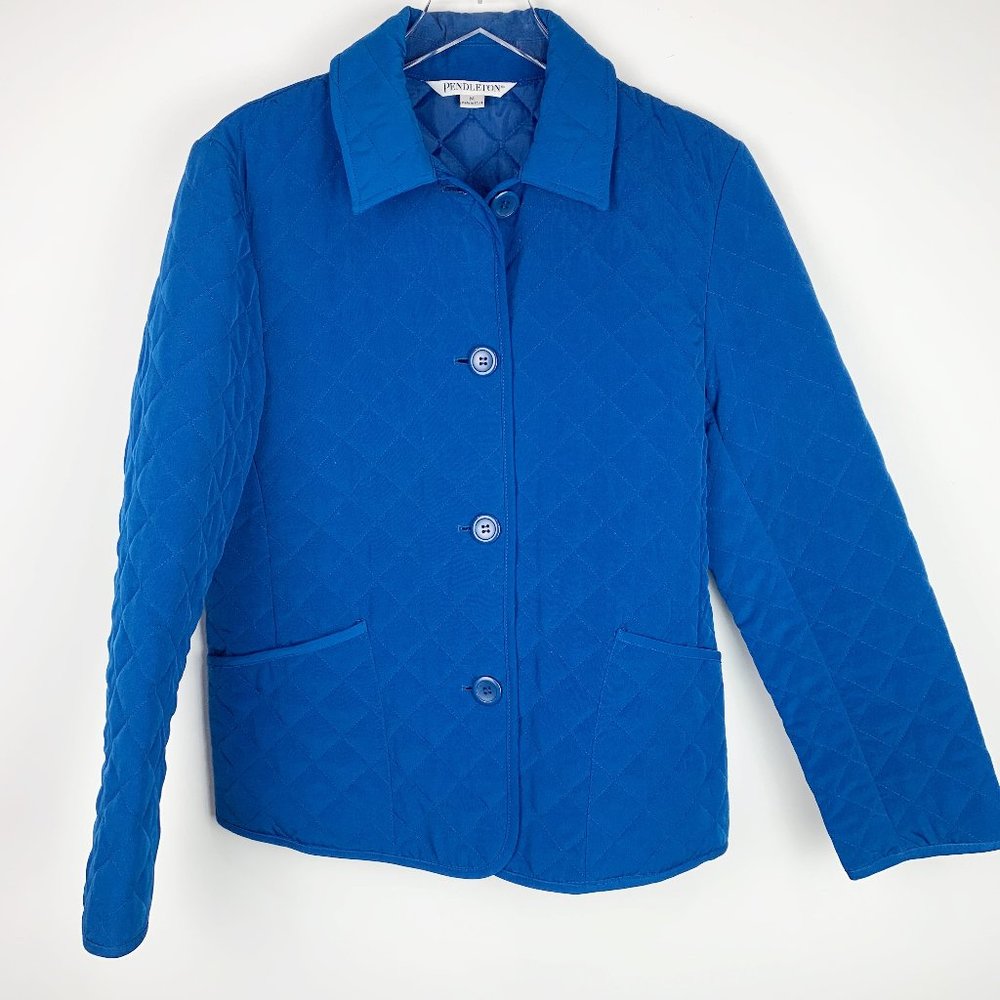 Pendleton cobalt blue button front quilted jacket